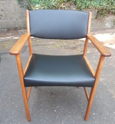 Danish Oak & Leather Carver by Hovmand Olsen
